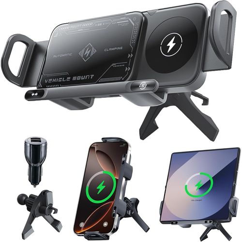 15w Support Telephone Voiture Induction, Qi Rapide Chargeur Induction Voiture Double Bobine, Auto Clamping Chargeur Sans Fil Pour Samsung Galaxy Z Fold 6/5/4/3/2 S24/S23/Iphone 16/[Car785336]