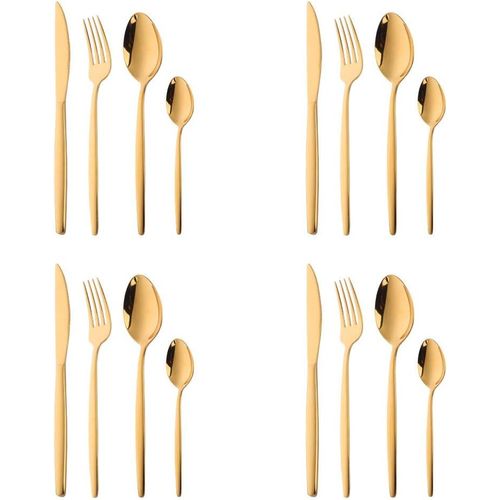 16 Pices Set De Vaisselle Acier Inoxydable Set De Couverts D'or Utensiles,Couteau Fourchette Cuillre Cuillre  Caf Service Pour 4