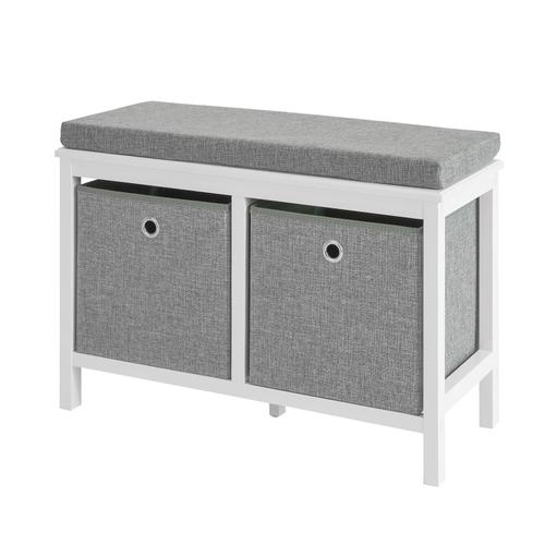 Sobuy Fsr81-Hg Banc De Rangement Avec 2 Paniers Et Coussin Rembourré Coffre À Jouets Commode À Chaussures Meuble D'entrée Blanc/Gris Lxlxh 70x30x50cm