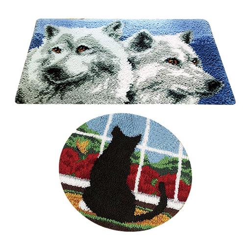 2pcs Lot De Tapis En Crochet Motif Chat Loup Kits De Materiaux Pour Tapis Et Coussin Point De Croix Peinture Numero Coussin Rakuten