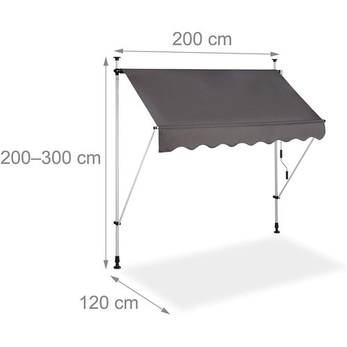 Store Banne Télescopique De Balcon Manivelle Hauteur Réglable Résistant Uv Polyester Acier 200 X 120 Cm Gris Helloshop26 13_0002541_5