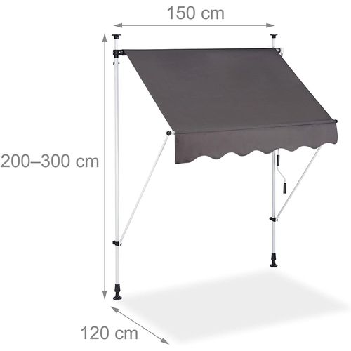 Store Banne Télescopique De Balcon Manivelle Hauteur Réglable Résistant Uv Polyester Acier 150 X 120 Cm Gris Helloshop26 13_0002541_6