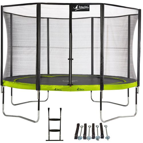 Kangui - Trampoline De Jardin Rond 430 Cm + Filet De Sécurité + Échelle + Kit D'ancrage | Punchi Vert 430