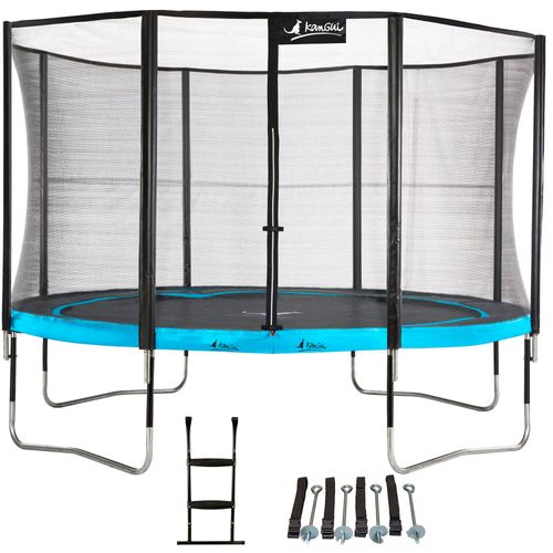 Kangui - Trampoline De Jardin Rond 430 Cm + Filet De Sécurité + Échelle + Kit D'ancrage | Punchi Bleu 430