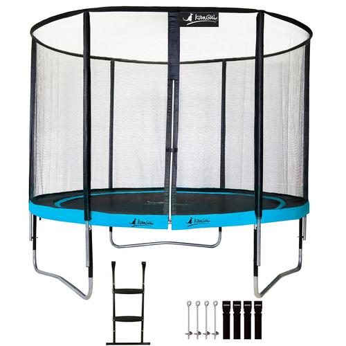 Kangui - Trampoline De Jardin Rond 305 Cm + Filet De Sécurité + Échelle + Kit D'ancrage | Punchi Bleu 300