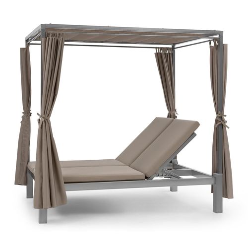 Blumfeldt Eremitage Bain De Soleil 2 Personnes- Chaise Longue De Luxe Avec Rideaux & Dossiers Régables - Cadre Acier - Taupe
