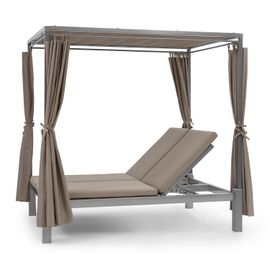 Blumfeldt Eremitage Bain De Soleil 2 Personnes- Chaise Longue De Luxe Avec Rideaux & Dossiers Régables - Cadre Acier - Taupe