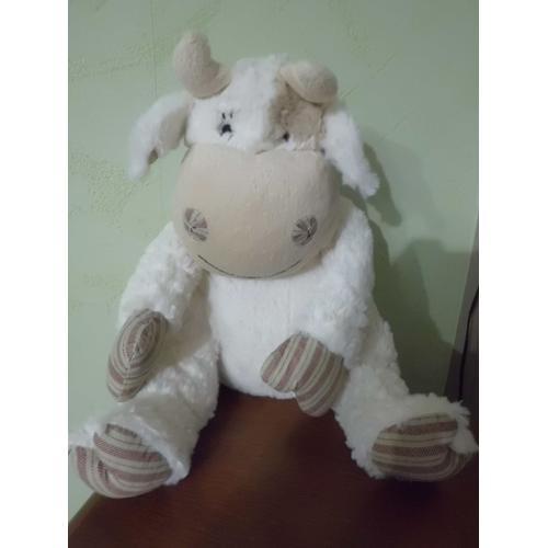 Peluche Vache Ecru Et Beige Enesco