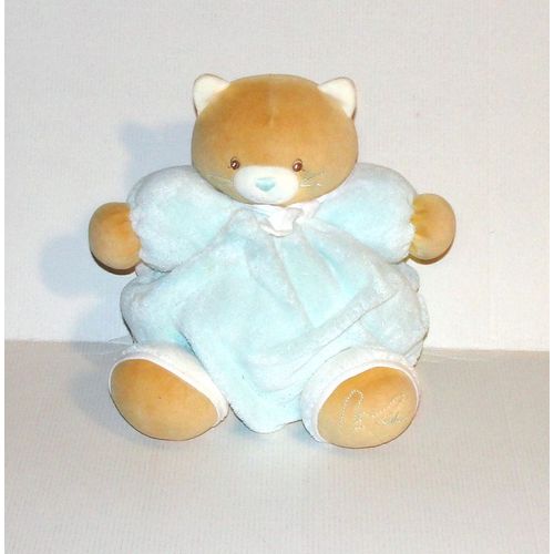 Doudou Chat Boule Beige Bleu Collection Plume Peluche Chat Assis 28 Cm