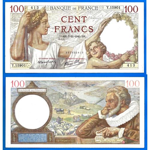 France 100 Francs 1940 Billet Sully Franc Frcs Frs Frc