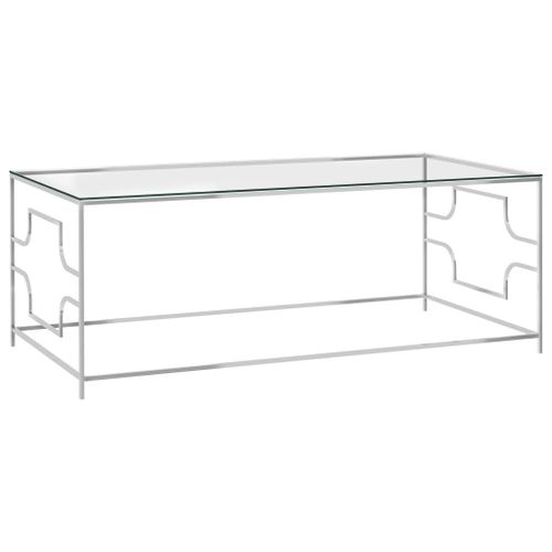Vidaxl Table Basse Argenté 120x60x45 Cm Acier Inoxydable Et Verre