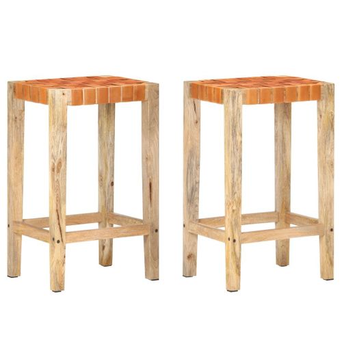 Vidaxl Tabourets De Bar Lot De 2 Marron Cuir Véritable 75 Cm