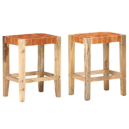 Vidaxl Tabourets De Bar Lot De 2 Marron Cuir Véritable 60 Cm