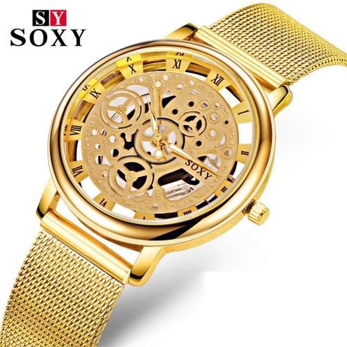 SOXY Business Montre pour homme Montre quartz creux Watch Or