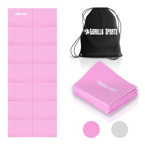 Gorilla Sports - Tapis De Yoga Pliable, Coloris Gris Ou Rose (Avec Sac De Transport) - Couleur : Rose