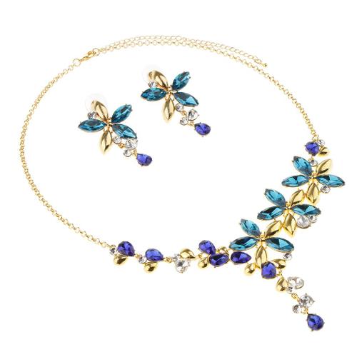 Collier De Pierre Strass Collier De Boucles D'oreilles Collier De Pierres Pour Mariage Nuptiale Bleu