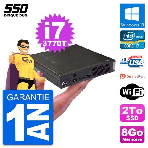 Ultra Mini PC Lenovo M72e Tiny USFF i7-3770T RAM 8Go SSD 2To Windows 10 Wifi