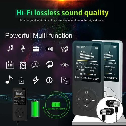 1.8 pouces portable Lecteur mp3/mp4 étudiant écran LCD lecteur de FM musique Jeux+Écouteurs - Noir