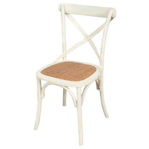 Chaise Thonet En Frêne Massif Et Assise En Rotin Finition Blanc Antique 48x52x88 Cm