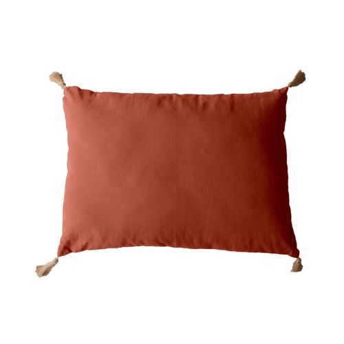 Coussin Rectangulaire Panama Avec 4 Pompons En Jute - 70 Cm X 50 Cm - Orange Terre Cuite
