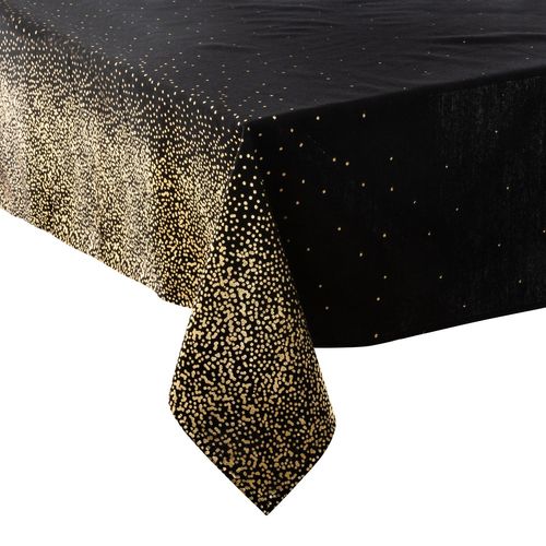 Nappe De Noël Motifs Léopard - L. 140 X L. 360 Cm - Noir Et Doré