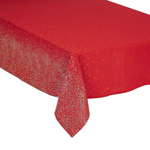 Nappe De Noël Design Léopard - L. 240 X L. 140 Cm - Rouge Et Argent