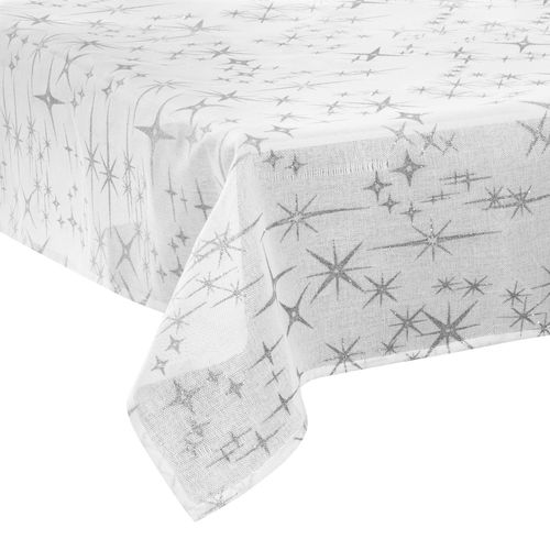 Nappe Étoiles De Noël Caneva - L. 140 X L. 360 Cm - Blanc Et Argent