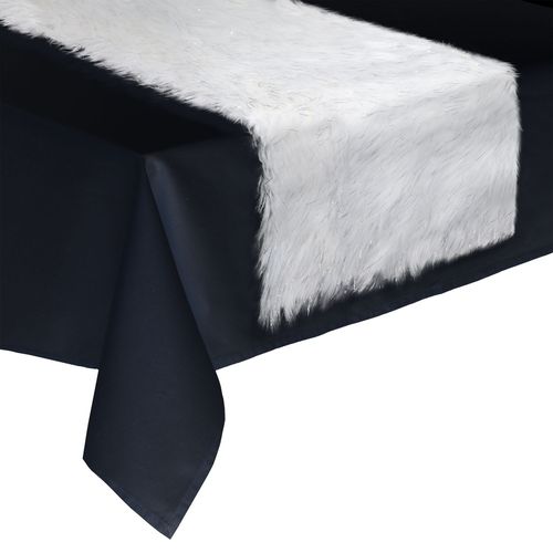 Chemin De Table Noël Effet Fourrure Fantasy - L. 150 X L. 45 Cm - Blanc À Paillettes Argents