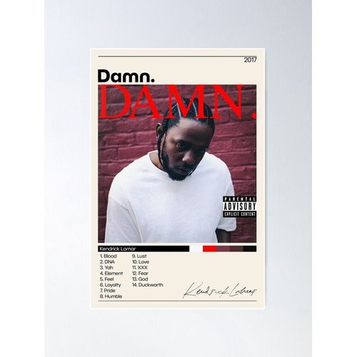 Canevas imprimer Kendrick Lamar Damn Kendrick Lamar Damn Tracklist Album Couverture Imprimer Wall Art Home Decor Impression sur toile installer/ 40x50cm ou 40x40cm