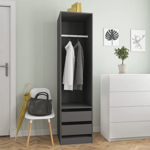 Vidaxl Garde-Robe Avec Tiroirs Gris 50x50x200 Cm Aggloméré