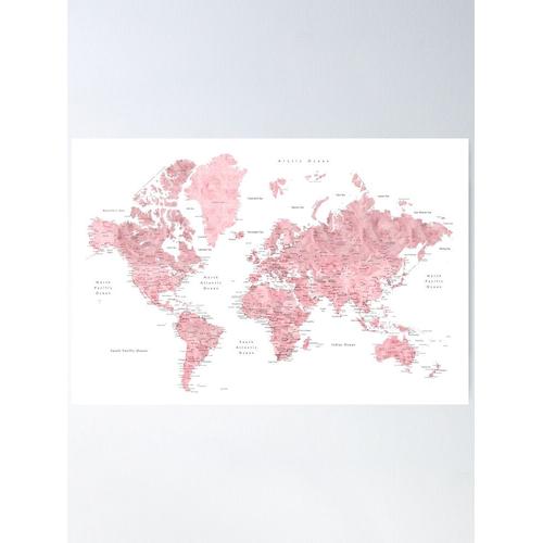 Canevas imprimer Carte du monde rose clair et rose pâle avec villes Impression sur toile installer/ 40x50cm ou 40x40cm