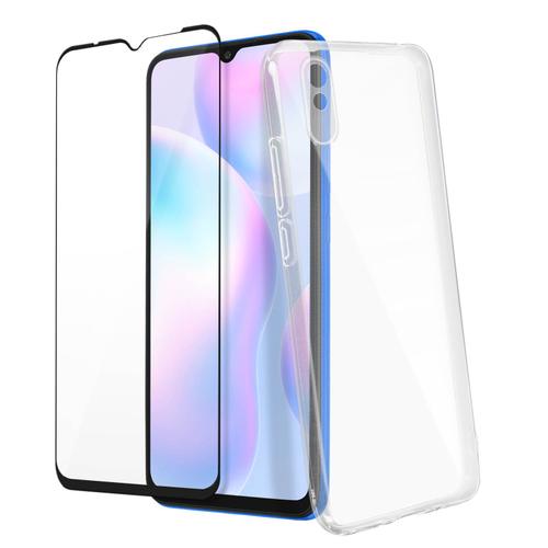 Coque Xiaomi Redmi 9a / 9at Souple Et Film Verre Trempé Dureté 9h Noir