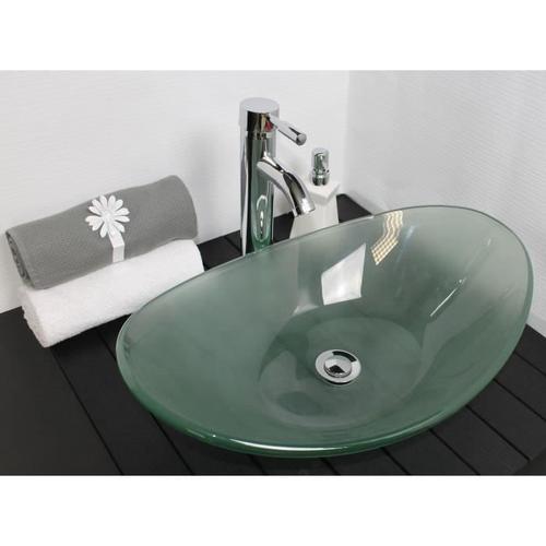 Vasque ovale à poser PIROGUE - Transparent - 56x36,5cm - Verre - Sans trop plein