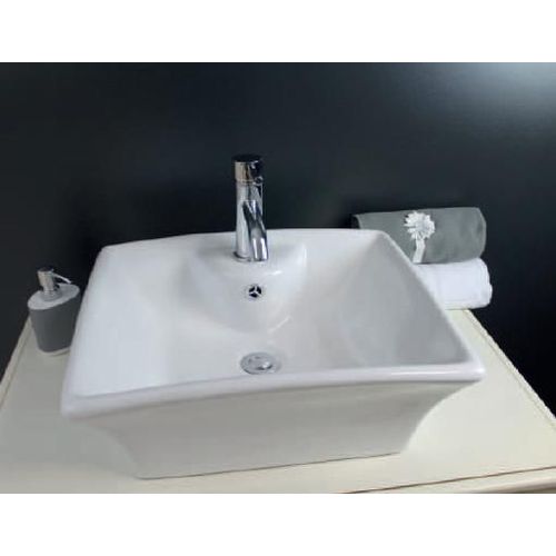 Vasque rectangle à poser VESUVE - Blanc - 48x40cm - Céramique - Avec trop plein