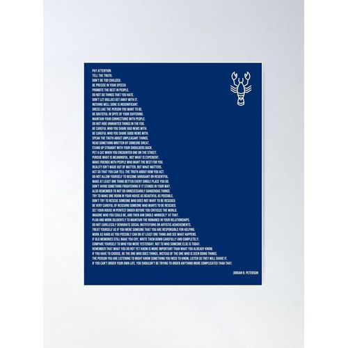 Canevas imprimer Les règles de Jordan B Peterson - Bleu Impression sur toile DIY installer/ 40x50cm ou 40x40cm