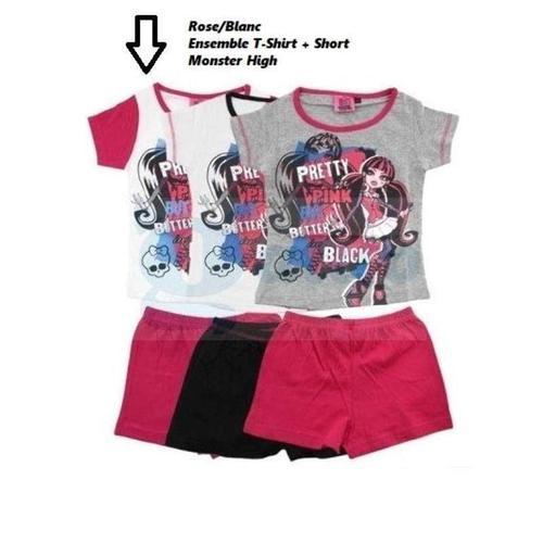 Ensemble Monster High Tee-Shirt + Short 100% Coton - Neuf L'ensemble (2 Pièces) - Été/Fille/Pyjama/Vêtement/Sport - De 6 À 12 Ans