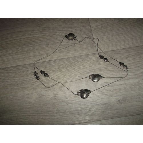 Collier Long Petits Et Gros Poissons Argenté