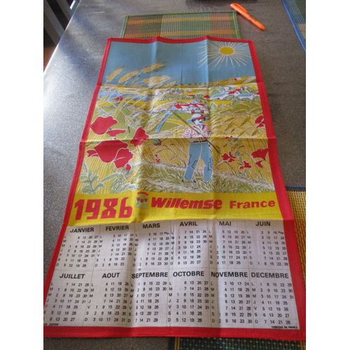 Torchon Calendrier 1986 Coton