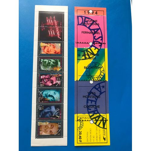 Bloc Feuillet 6 Timbres Année 1994 - De La Scène À L Écran : Yvonne Printemps, Fernandel, Joséphine Baker, Bourvil, Yves Montant & Coluche - Gomme Intacte