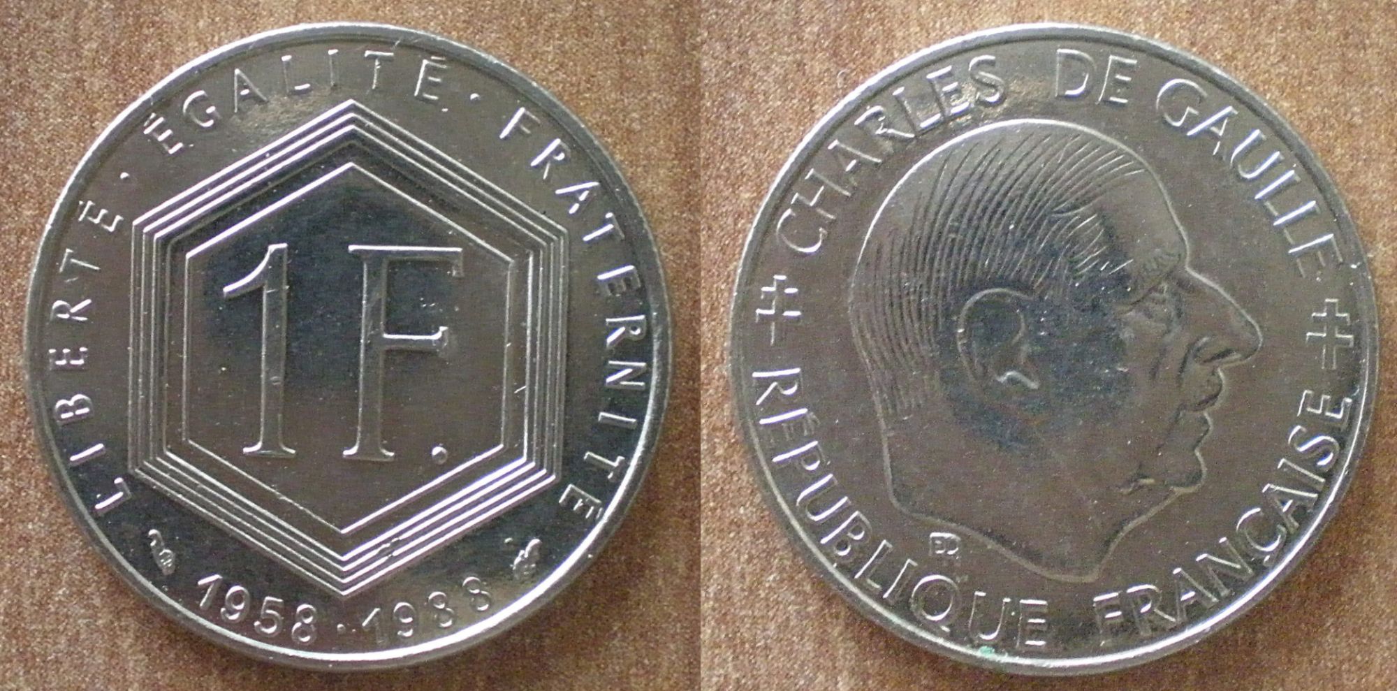 France 1 Franc 1988 Charles De Gaulle Commemorative Piece