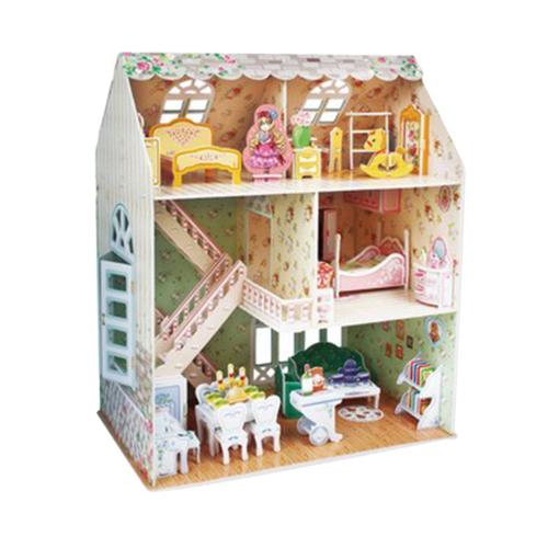 1/24 À faire soi-même Miniature maison de poupée avec meubles Kit amovible coloré en bois 