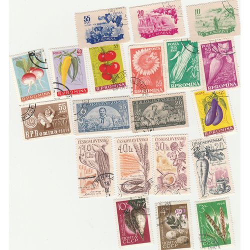 20 Timbres Oblitérés De Roumanie, Tchécoslovaquie Et Russie - Fruits Et Légumes