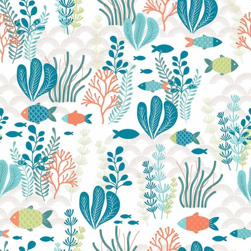 Toile Cirée Au Mètre - Largeur 140 Cm - Océan - Blanc - Bleu Bleu