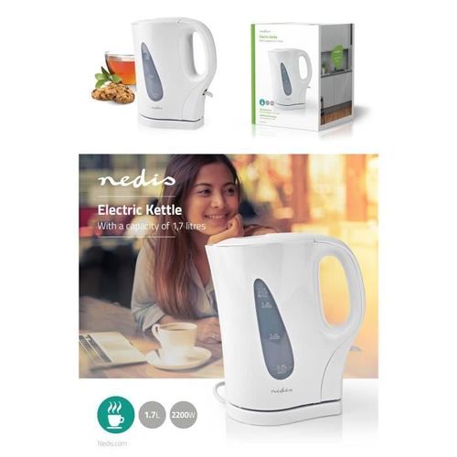 Bouilloire électrique 1.7 Plastique ABS Blanche Élément chauffant dissimulé Petit prix