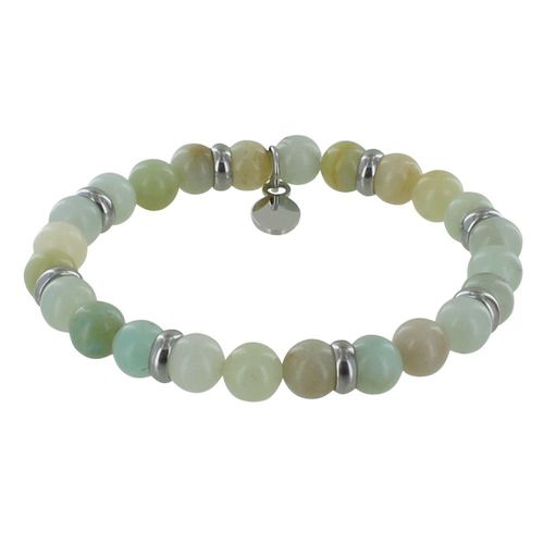 Les Poulettes Bijoux - Bracelet Elastique Anneau Acier Et Perles Amazonite