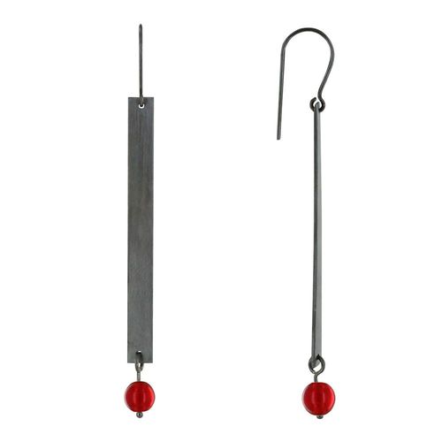 Les Poulettes Bijoux - Boucles D'oreilles Crochet Ruthénium Rectangle Plat Et Perle De Verre