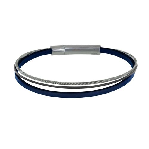 Les Poulettes Bijoux - Bracelet Homme Cuir Simple Et Câble Acier Inoxydable