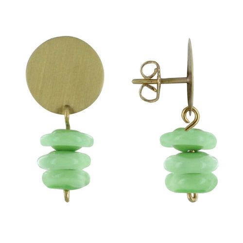 Les Poulettes Bijoux - Boucles D'oreilles Laiton Pastille Et Petits Disques De Verre