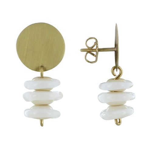 Les Poulettes Bijoux - Boucles D'oreilles Laiton Pastille Et Petits Disques De Verre