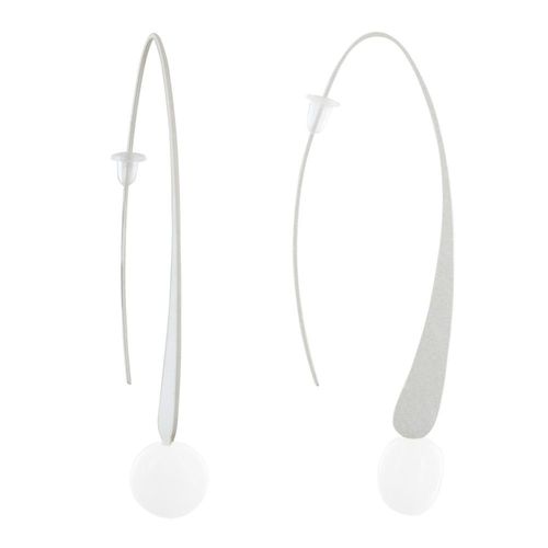 Les Poulettes Bijoux - Boucles D'oreilles Crochet Plat Métal Argenté Et Perles Céramique